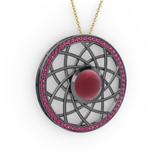 Vanida Kolye - Kök yakut ve rodolit garnet 925 ayar siyah rodyum kaplama gümüş kolye (40 cm altın rolo zincir) #9rm7kl