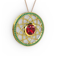 Garnet ve yeşil kuvars 925 ayar altın kaplama gümüş kolye (40 cm gümüş rolo zincir)