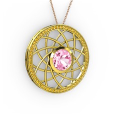 Vanida Kolye - Pembe kuvars ve sitrin 8 ayar altın kolye (40 cm rose altın rolo zincir) #a1pv0n