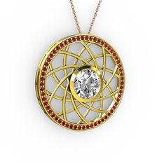 Swarovski ve garnet 14 ayar altın kolye (40 cm gümüş rolo zincir)