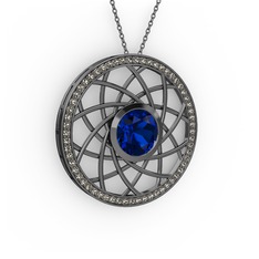 Vanida Kolye - Lab safir ve dumanlı kuvars 925 ayar siyah rodyum kaplama gümüş kolye (40 cm gümüş rolo zincir) #a5yek0