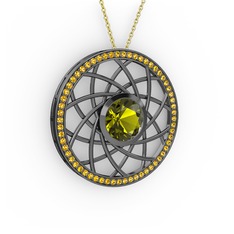 Vanida Kolye - Peridot ve sitrin 925 ayar siyah rodyum kaplama gümüş kolye (40 cm altın rolo zincir) #aedr53