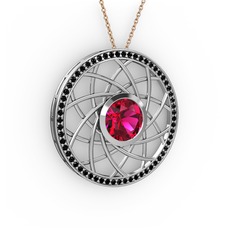 Vanida Kolye - Rodolit garnet ve siyah zirkon 8 ayar beyaz altın kolye (40 cm rose altın rolo zincir) #akkask