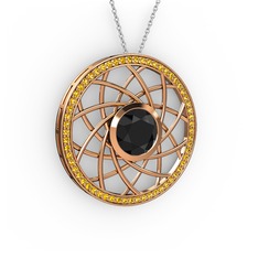 Vanida Kolye - Siyah zirkon ve sitrin 8 ayar rose altın kolye (40 cm gümüş rolo zincir) #b74cix