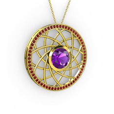 Vanida Kolye - Ametist ve garnet 14 ayar altın kolye (40 cm gümüş rolo zincir) #bb5ua9