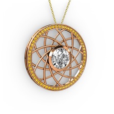 Vanida Kolye - Beyaz zirkon ve sitrin 8 ayar rose altın kolye (40 cm altın rolo zincir) #c43ejl