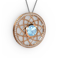 Vanida Kolye - Akuamarin ve pırlanta 14 ayar rose altın kolye (0.66 karat, 40 cm gümüş rolo zincir) #cr8feo