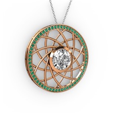 Swarovski ve yeşil kuvars 14 ayar rose altın kolye (40 cm beyaz altın rolo zincir)
