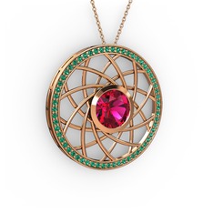Vanida Kolye - Rodolit garnet ve yeşil kuvars 18 ayar rose altın kolye (40 cm rose altın rolo zincir) #d98766