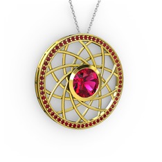 Rodolit garnet ve garnet 18 ayar altın kolye (40 cm beyaz altın rolo zincir)