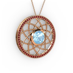 Vanida Kolye - Akuamarin ve garnet 8 ayar rose altın kolye (40 cm rose altın rolo zincir) #defoqv