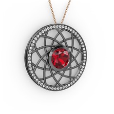 Vanida Kolye - Garnet ve beyaz zirkon 925 ayar siyah rodyum kaplama gümüş kolye (40 cm rose altın rolo zincir) #djr1cb