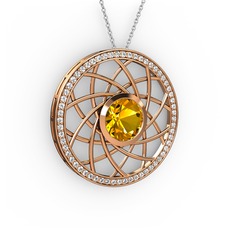 Vanida Kolye - Sitrin ve pırlanta 14 ayar rose altın kolye (0.66 karat, 40 cm beyaz altın rolo zincir) #dl4df3