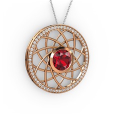 Vanida Kolye - Garnet ve pırlanta 925 ayar rose altın kaplama gümüş kolye (0.66 karat, 40 cm gümüş rolo zincir) #dnxpat