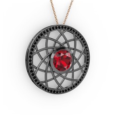 Vanida Kolye - Garnet ve siyah zirkon 925 ayar siyah rodyum kaplama gümüş kolye (40 cm rose altın rolo zincir) #dp9192