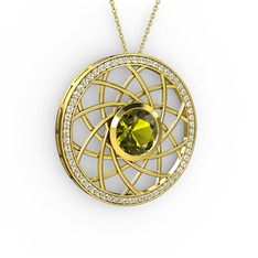 Peridot ve swarovski 14 ayar altın kolye (40 cm altın rolo zincir)