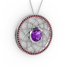 Vanida Kolye - Ametist ve garnet 925 ayar gümüş kolye (40 cm gümüş rolo zincir) #e2xill