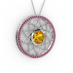 Vanida Kolye - Sitrin ve rodolit garnet 18 ayar beyaz altın kolye (40 cm beyaz altın rolo zincir) #eedwi7