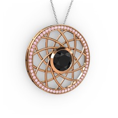 Vanida Kolye - Siyah zirkon ve pembe kuvars 925 ayar rose altın kaplama gümüş kolye (40 cm beyaz altın rolo zincir) #erdxcn