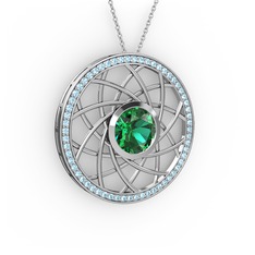 Vanida Kolye - Yeşil kuvars ve akuamarin 14 ayar beyaz altın kolye (40 cm beyaz altın rolo zincir) #exs0sj