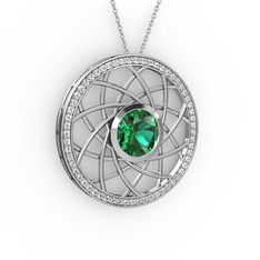 Yeşil kuvars ve swarovski 8 ayar beyaz altın kolye (40 cm beyaz altın rolo zincir)