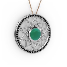 Vanida Kolye - Kök zümrüt ve siyah zirkon 8 ayar beyaz altın kolye (40 cm gümüş rolo zincir) #fb172s