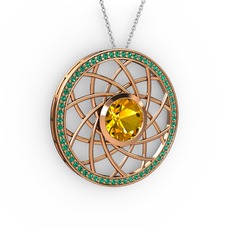 Sitrin ve yeşil kuvars 18 ayar rose altın kolye (40 cm gümüş rolo zincir)