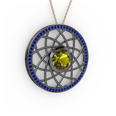 Vanida Kolye - Peridot ve lab safir 925 ayar siyah rodyum kaplama gümüş kolye (40 cm rose altın rolo zincir) #fel7je