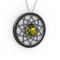 Vanida Kolye - Peridot ve siyah zirkon 925 ayar siyah rodyum kaplama gümüş kolye (40 cm beyaz altın rolo zincir) #fzqnx4