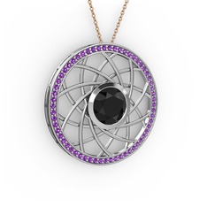 Vanida Kolye - Siyah zirkon ve ametist 8 ayar beyaz altın kolye (40 cm rose altın rolo zincir) #gl822j