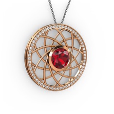 Vanida Kolye - Garnet ve pırlanta 18 ayar rose altın kolye (0.66 karat, 40 cm gümüş rolo zincir) #grad2w