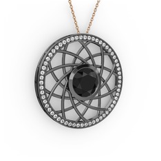 Vanida Kolye - Siyah zirkon ve swarovski 925 ayar siyah rodyum kaplama gümüş kolye (40 cm rose altın rolo zincir) #gzs02o