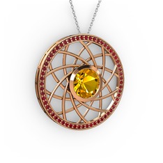 Vanida Kolye - Sitrin ve garnet 18 ayar rose altın kolye (40 cm gümüş rolo zincir) #h0ula8