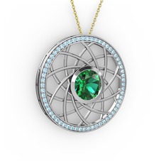 Vanida Kolye - Yeşil kuvars ve akuamarin 18 ayar beyaz altın kolye (40 cm gümüş rolo zincir) #h4ou7n