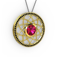 Vanida Kolye - Rodolit garnet ve siyah zirkon 14 ayar altın kolye (40 cm gümüş rolo zincir) #h64zj1