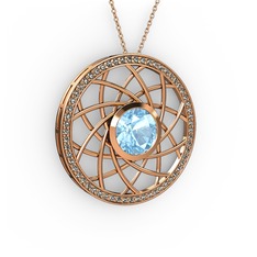 Vanida Kolye - Akuamarin ve dumanlı kuvars 8 ayar rose altın kolye (40 cm rose altın rolo zincir) #hdufyi