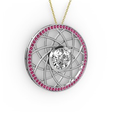 Swarovski ve rodolit garnet 14 ayar beyaz altın kolye (40 cm altın rolo zincir)