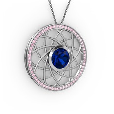 Vanida Kolye - Lab safir ve pembe kuvars 8 ayar beyaz altın kolye (40 cm gümüş rolo zincir) #hozfme