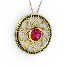 Rodolit garnet ve siyah zirkon 14 ayar altın kolye (40 cm rose altın rolo zincir)