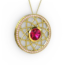 Rodolit garnet ve pembe kuvars 18 ayar altın kolye (40 cm altın rolo zincir)