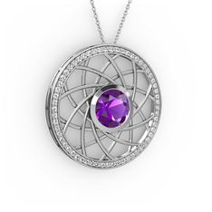 Vanida Kolye - Ametist ve pırlanta 925 ayar gümüş kolye (0.66 karat, 40 cm gümüş rolo zincir) #ilvy7b