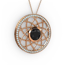Vanida Kolye - Siyah zirkon ve akuamarin 8 ayar rose altın kolye (40 cm rose altın rolo zincir) #in54q5