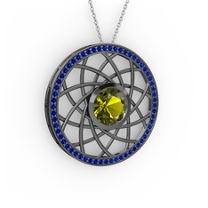 Peridot ve lab safir 925 ayar siyah rodyum kaplama gümüş kolye (40 cm gümüş rolo zincir)