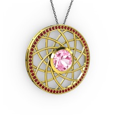 Vanida Kolye - Pembe kuvars ve garnet 18 ayar altın kolye (40 cm gümüş rolo zincir) #itvwhf