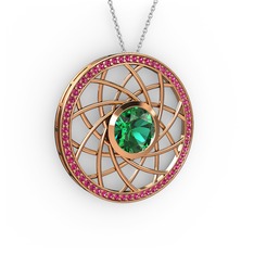 Vanida Kolye - Yeşil kuvars ve rodolit garnet 18 ayar rose altın kolye (40 cm beyaz altın rolo zincir) #iw2uy8