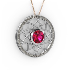 Rodolit garnet ve dumanlı kuvars 925 ayar gümüş kolye (40 cm rose altın rolo zincir)
