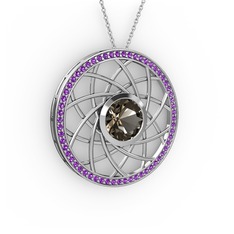 Vanida Kolye - Dumanlı kuvars ve ametist 14 ayar beyaz altın kolye (40 cm gümüş rolo zincir) #iyh5ve