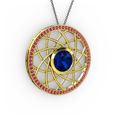 Vanida Kolye - Lab safir ve rodolit garnet 14 ayar altın kolye (40 cm gümüş rolo zincir) #j3vos0