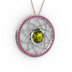 Vanida Kolye - Peridot ve rodolit garnet 14 ayar beyaz altın kolye (40 cm rose altın rolo zincir) #j5htlg