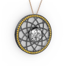 Vanida Kolye - Beyaz zirkon ve sitrin 925 ayar siyah rodyum kaplama gümüş kolye (40 cm rose altın rolo zincir) #j9zkce